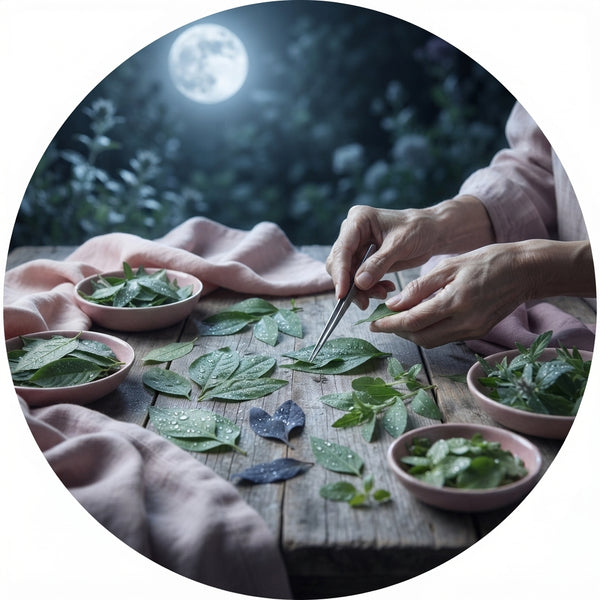Freshly harvested medicinal herbs laid out on a wooden table, capturing the essence of peak potency and natural wellness.
